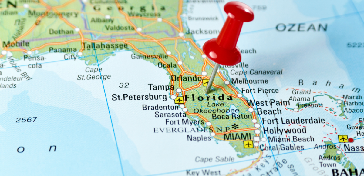 photograph of pushpin in map of florida