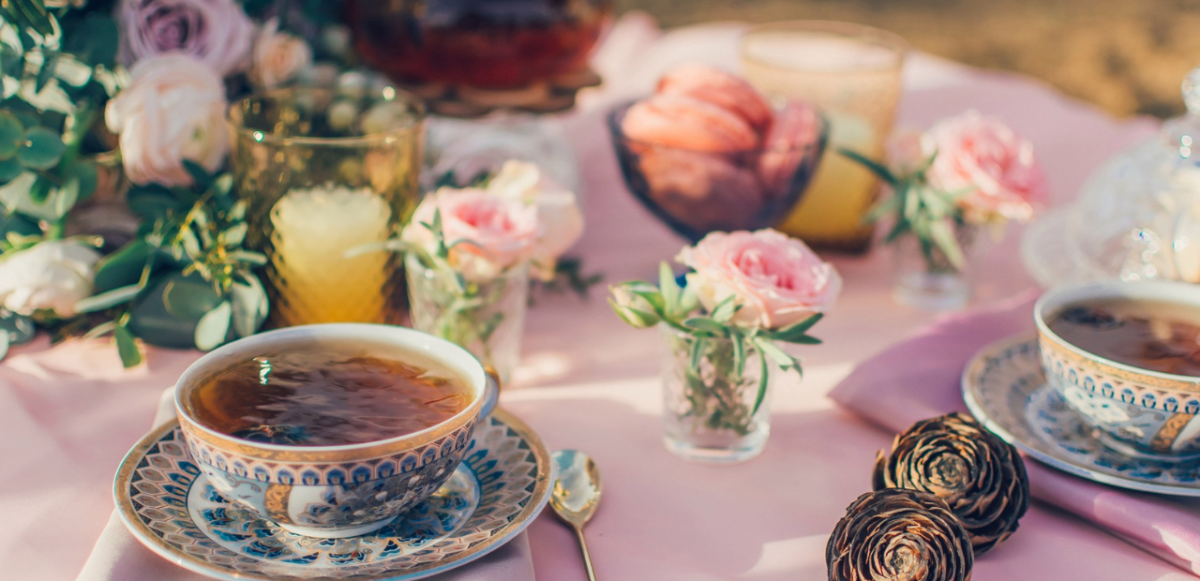 Tea party with flowers