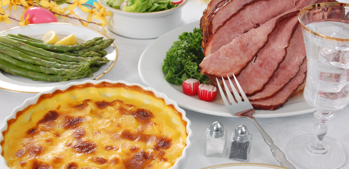 Easter Dinner with ham and quiche