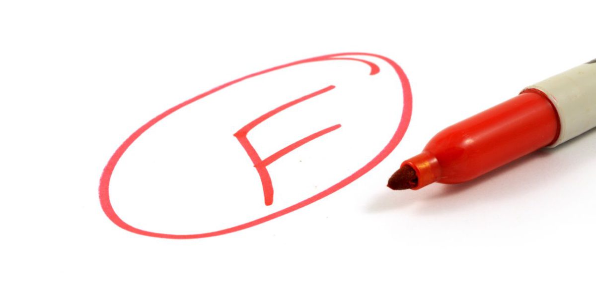 F grade written in red pen.